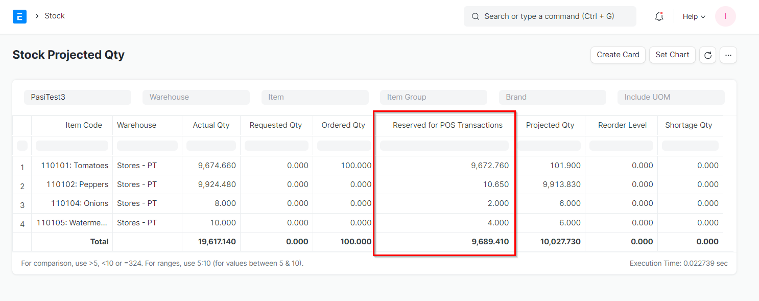 Stock Projected Quantity Report