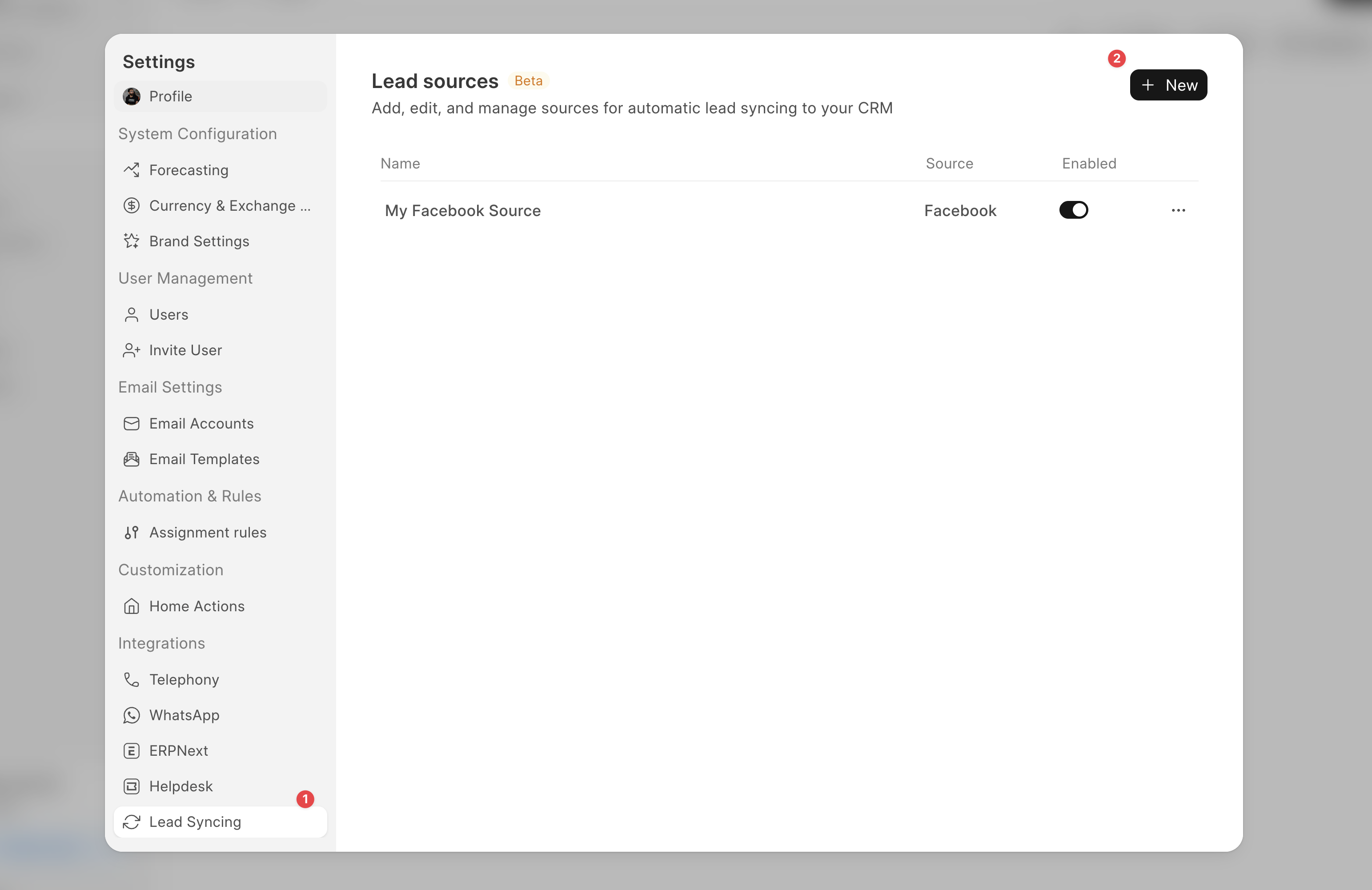 Lead Syncing Settings