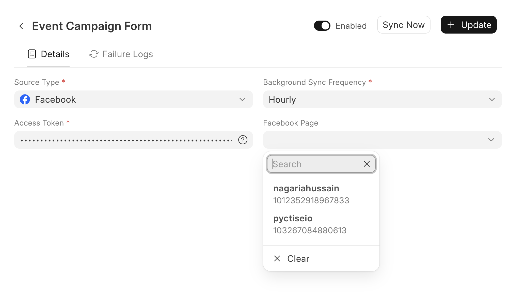 Select Page and corresponding form