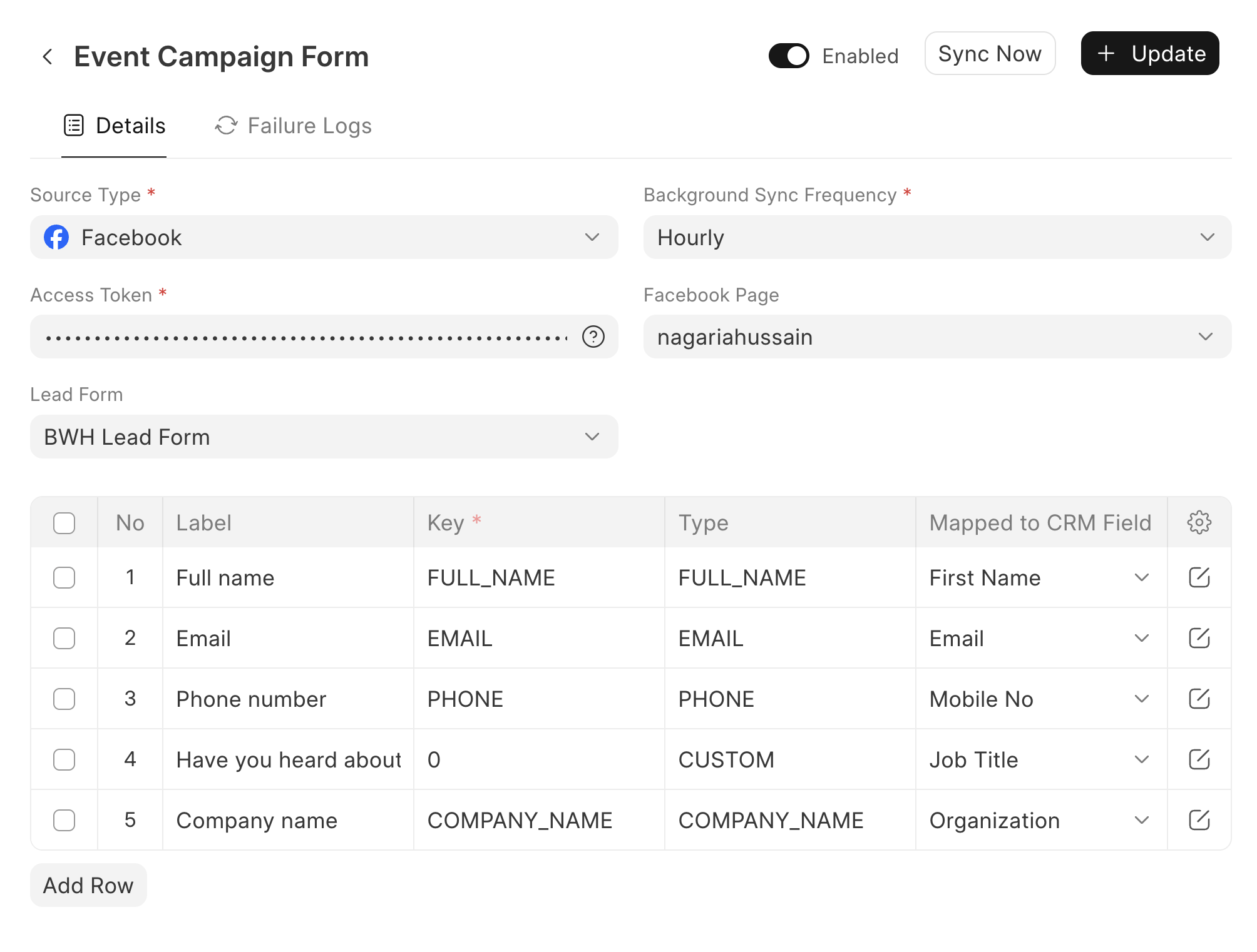 CRM Mapping Table