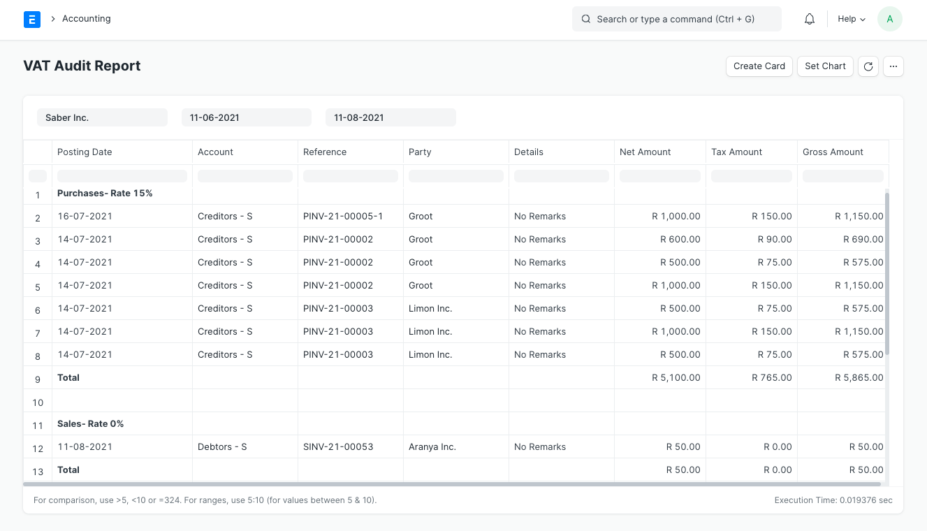 South Africa VAT Account Settings