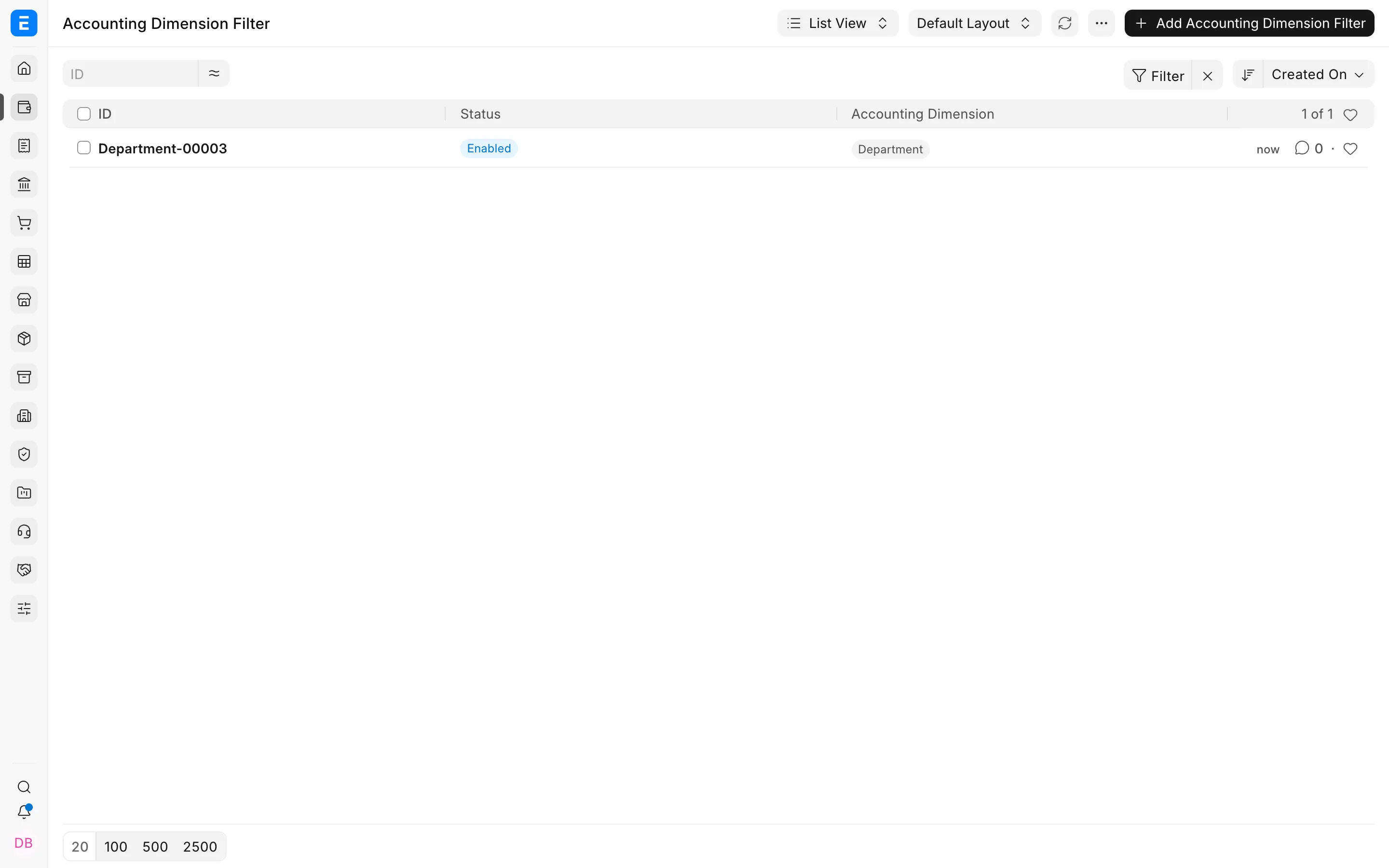 Accounting Dimension Filter list in ERPNext
