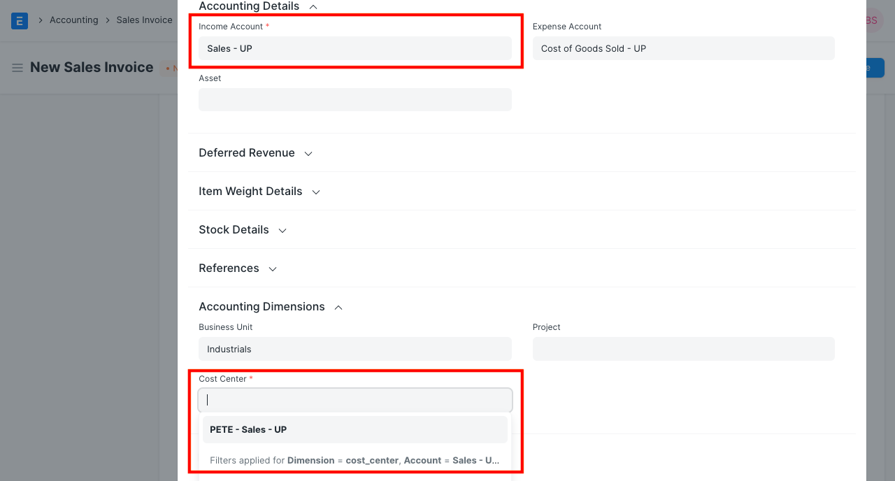 Accounting Dimension With Filters