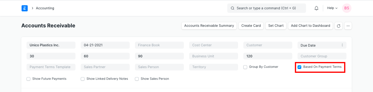 Accounts Receivable Based on Payment Terms