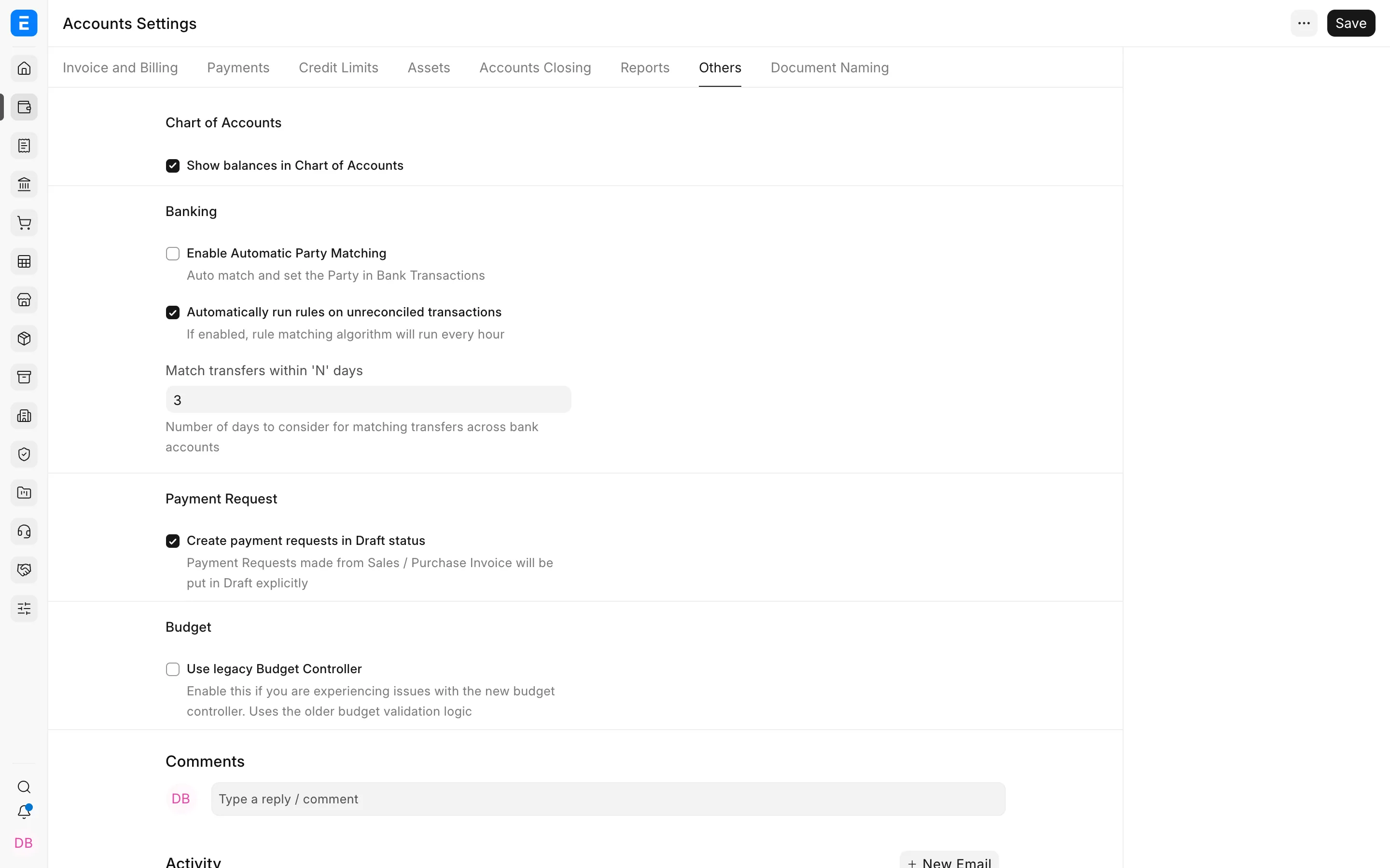 Other accounting settings