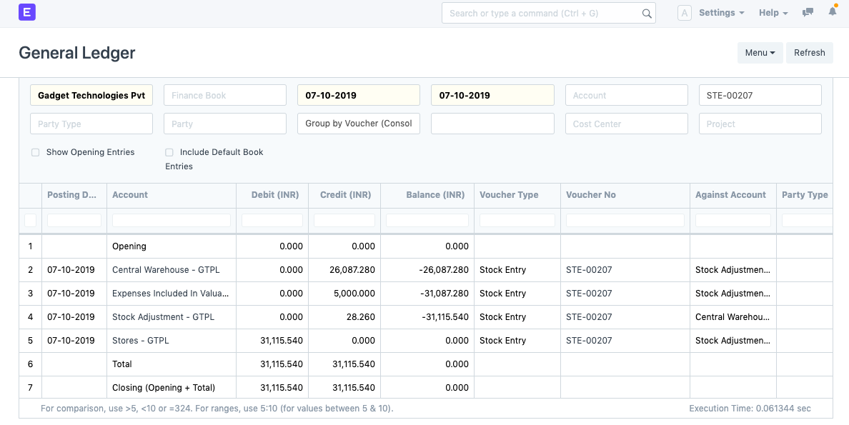 Additional Costs General Ledger