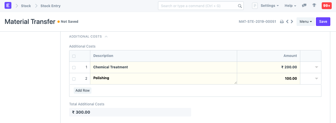 Stock Entry Additional Costs