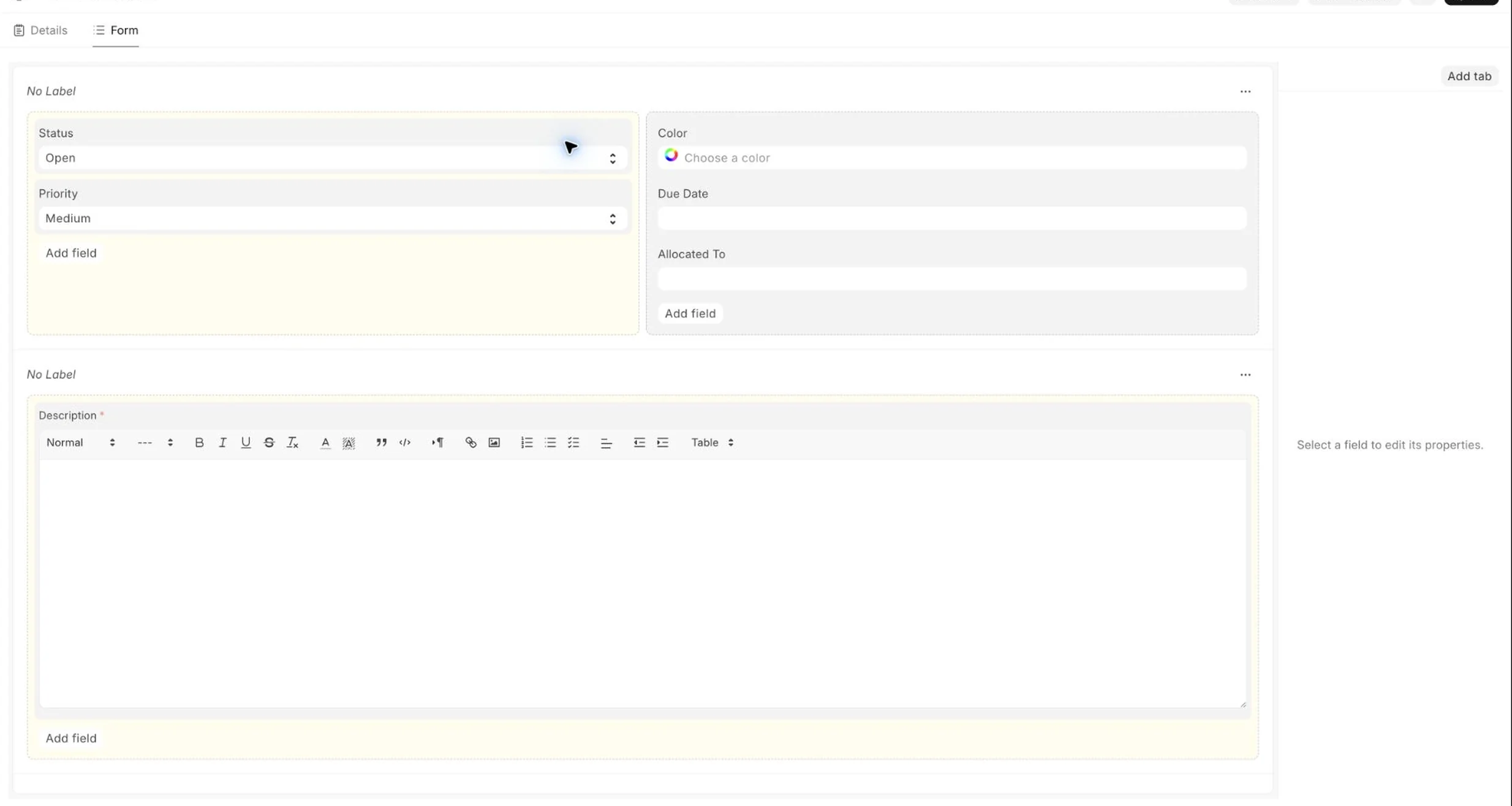 Customize Form showing fields for the selected DocType