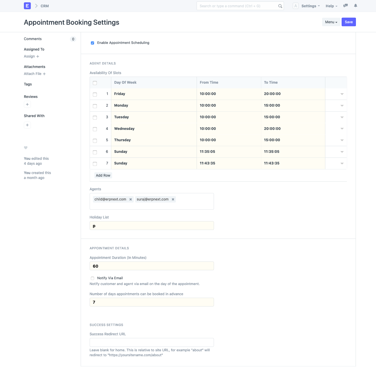 Appointment Booking Settings