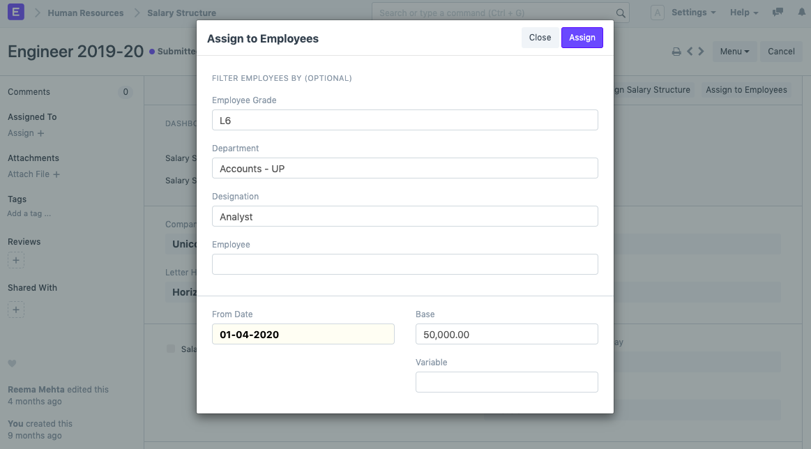 Salary Structure Assignment