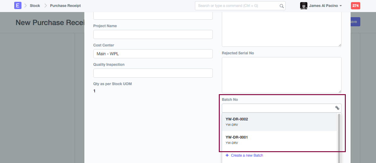 Batch in Purchase Receipt