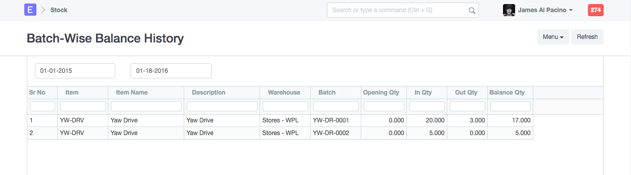 Batchwise Stock Balance