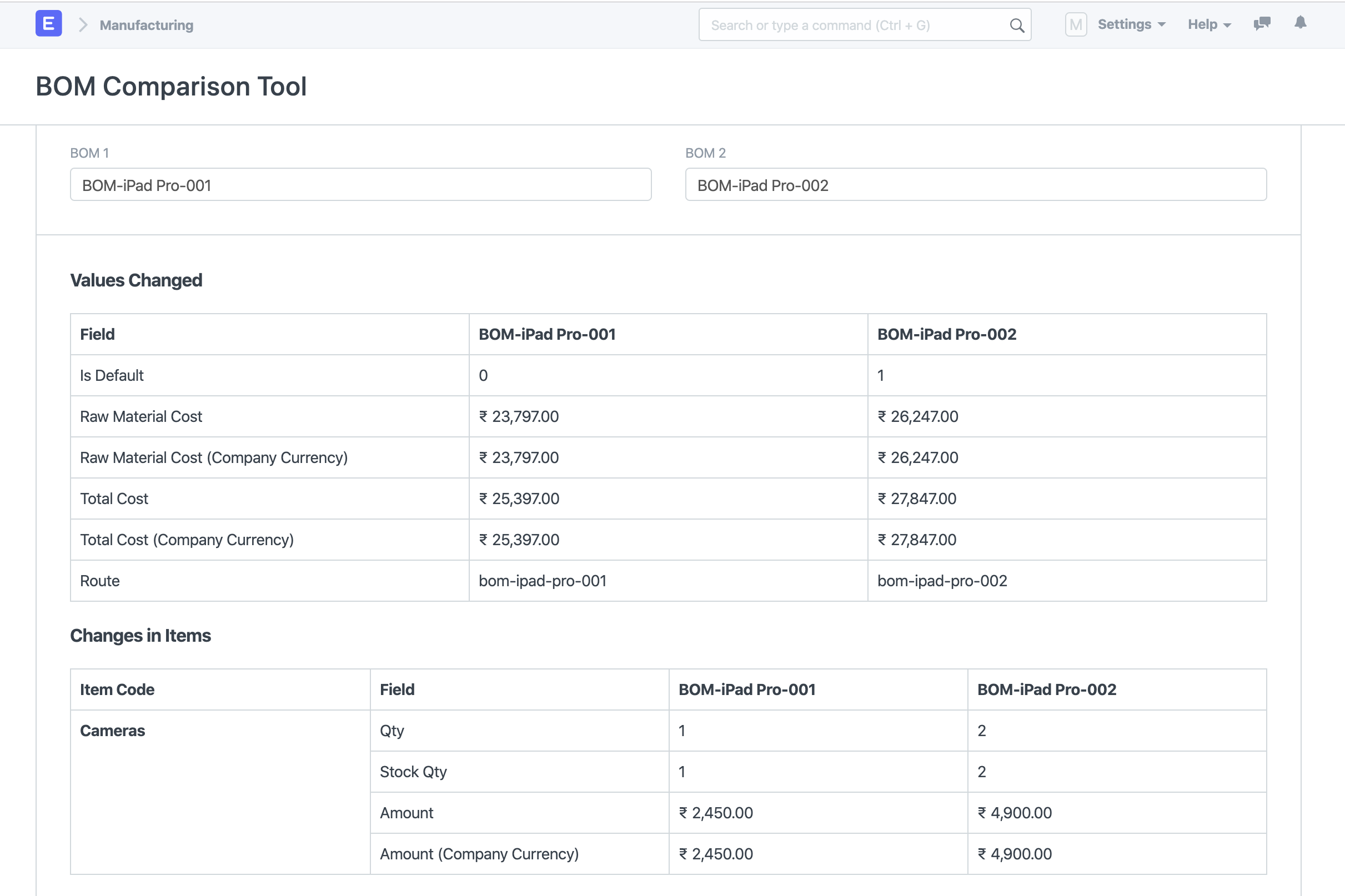 BOM Comparison Tool