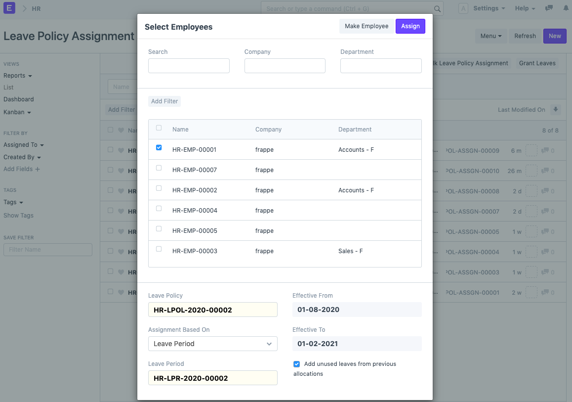 Bulk Leave Policy Assignment