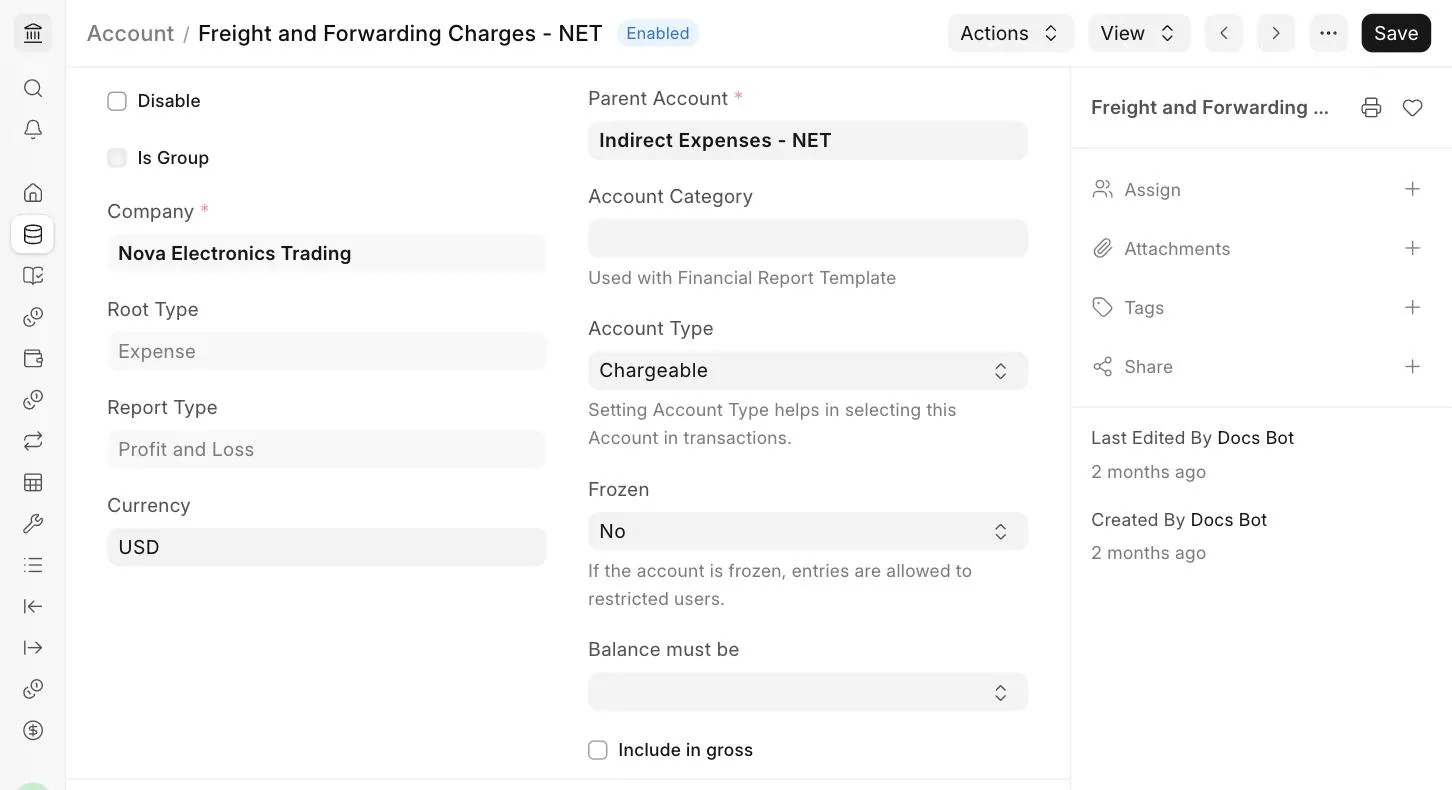Freight and Forwarding Charges account