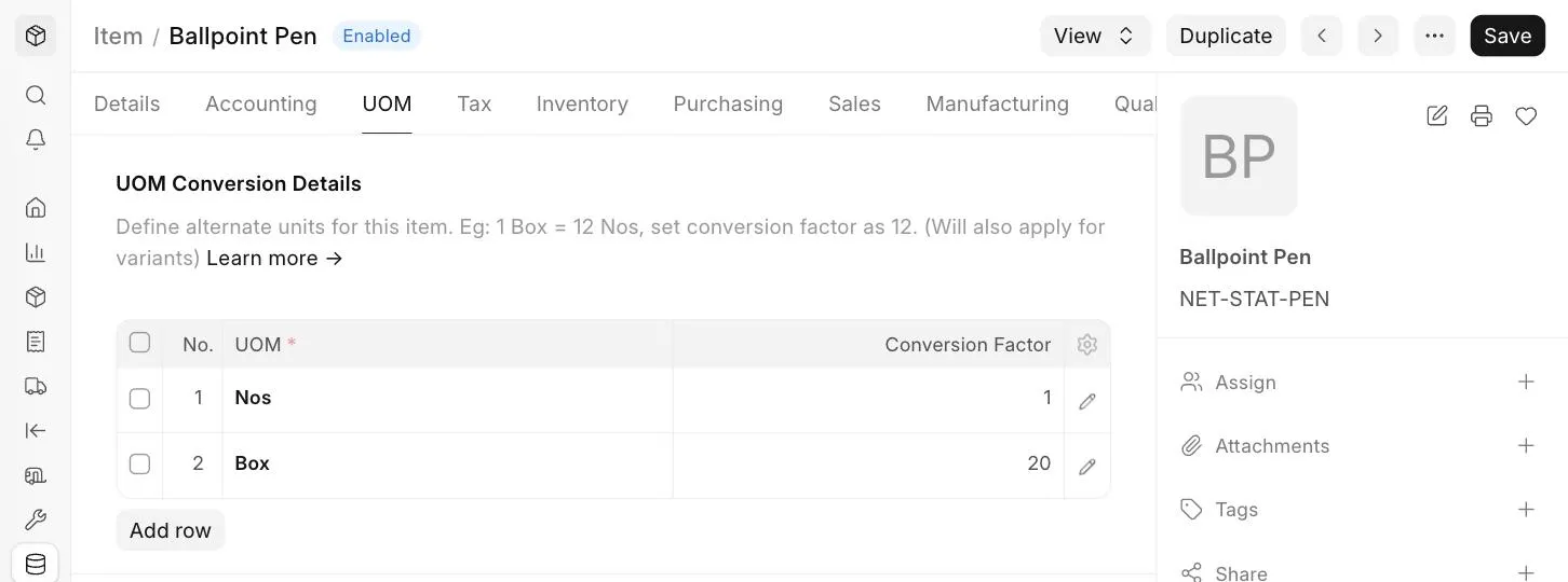 UOM Conversion Details in Item