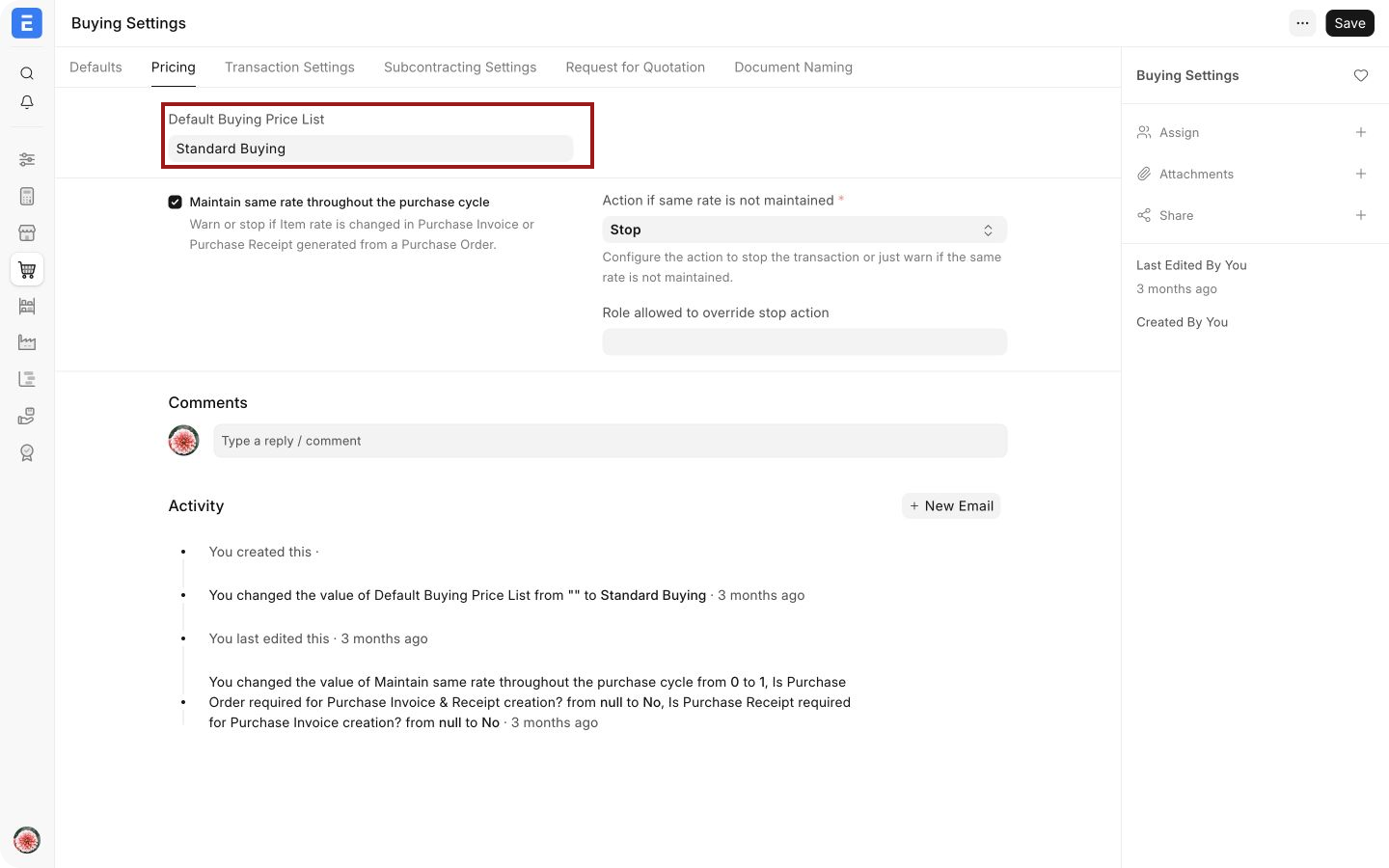 Default Buying Price List in Buying Settings