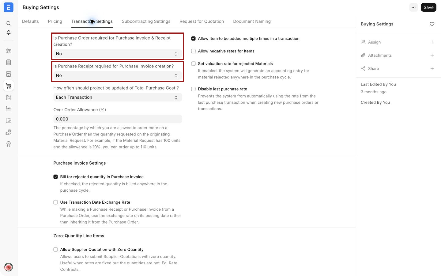 Purchase Order and Purchase Receipt requirements in Buying Settings