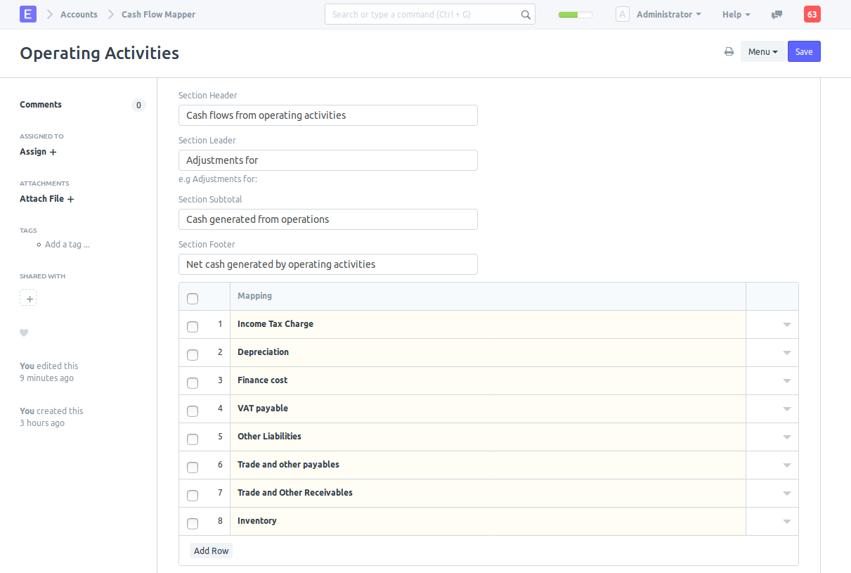 cash flow mapper for operating activities