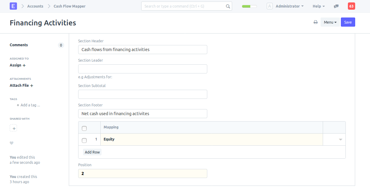 cash flow mapper for operating activities