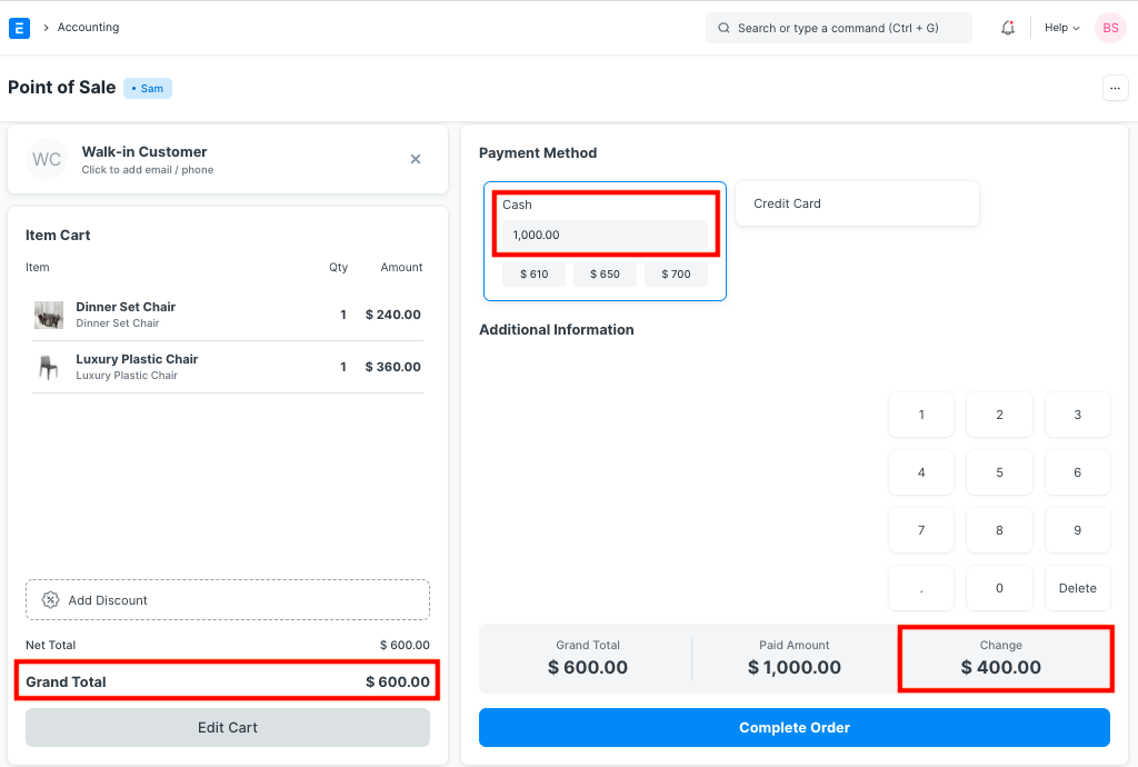 Change Amount in POS