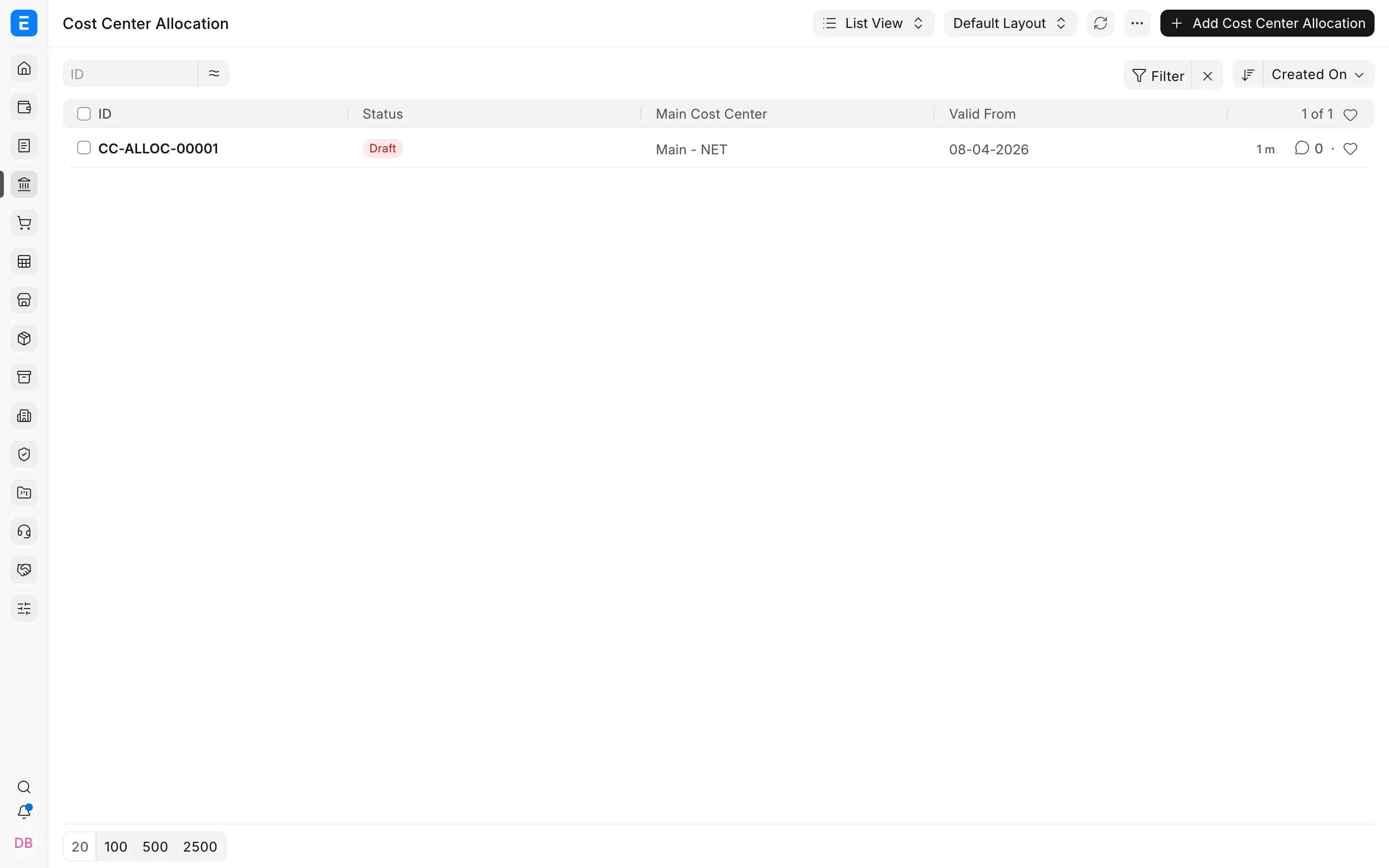 Cost Center Allocation list in ERPNext
