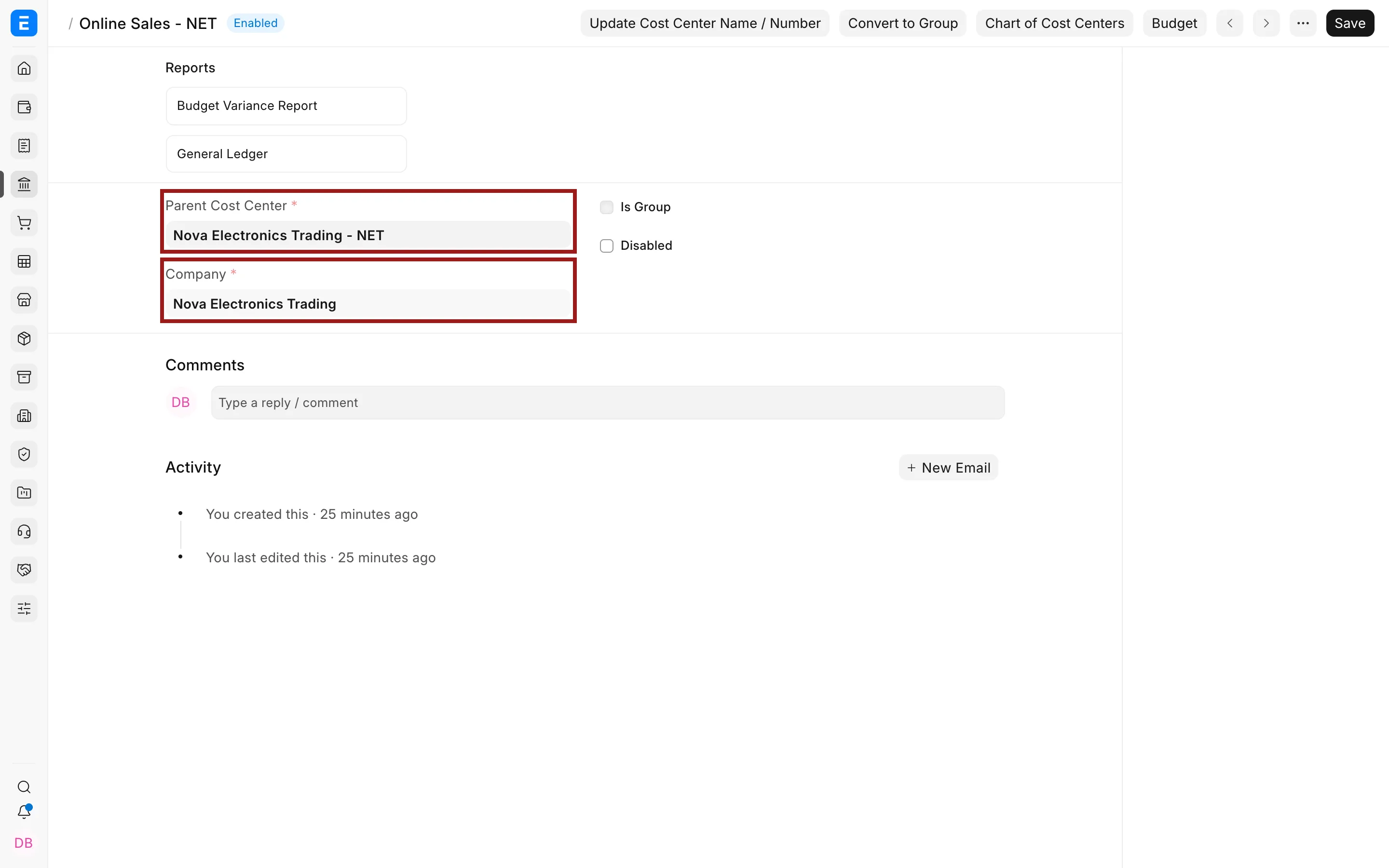 Cost Center details