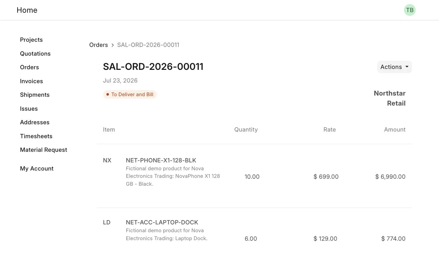 Sales Order on the Customer Portal