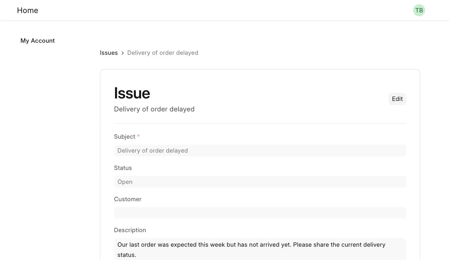 Issue on the Customer Portal