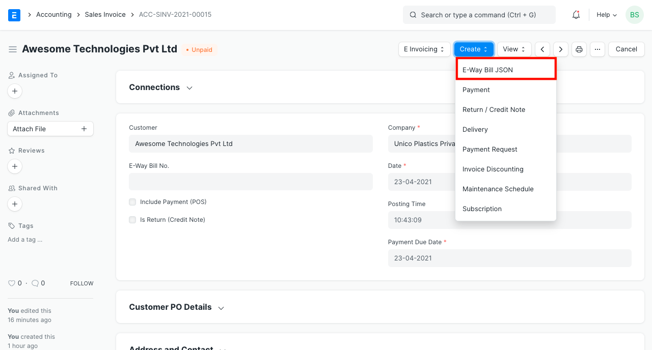 Create E-way Bill JSON