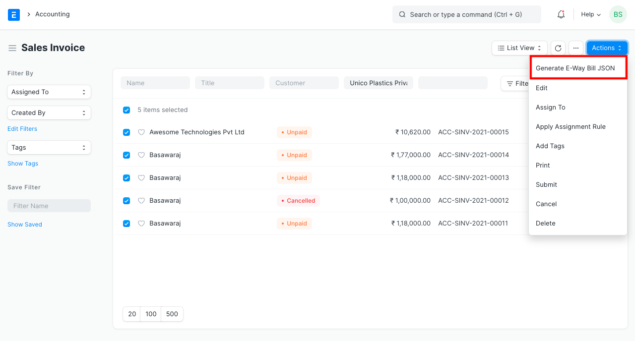 Create Multiple E-way Bill JSON