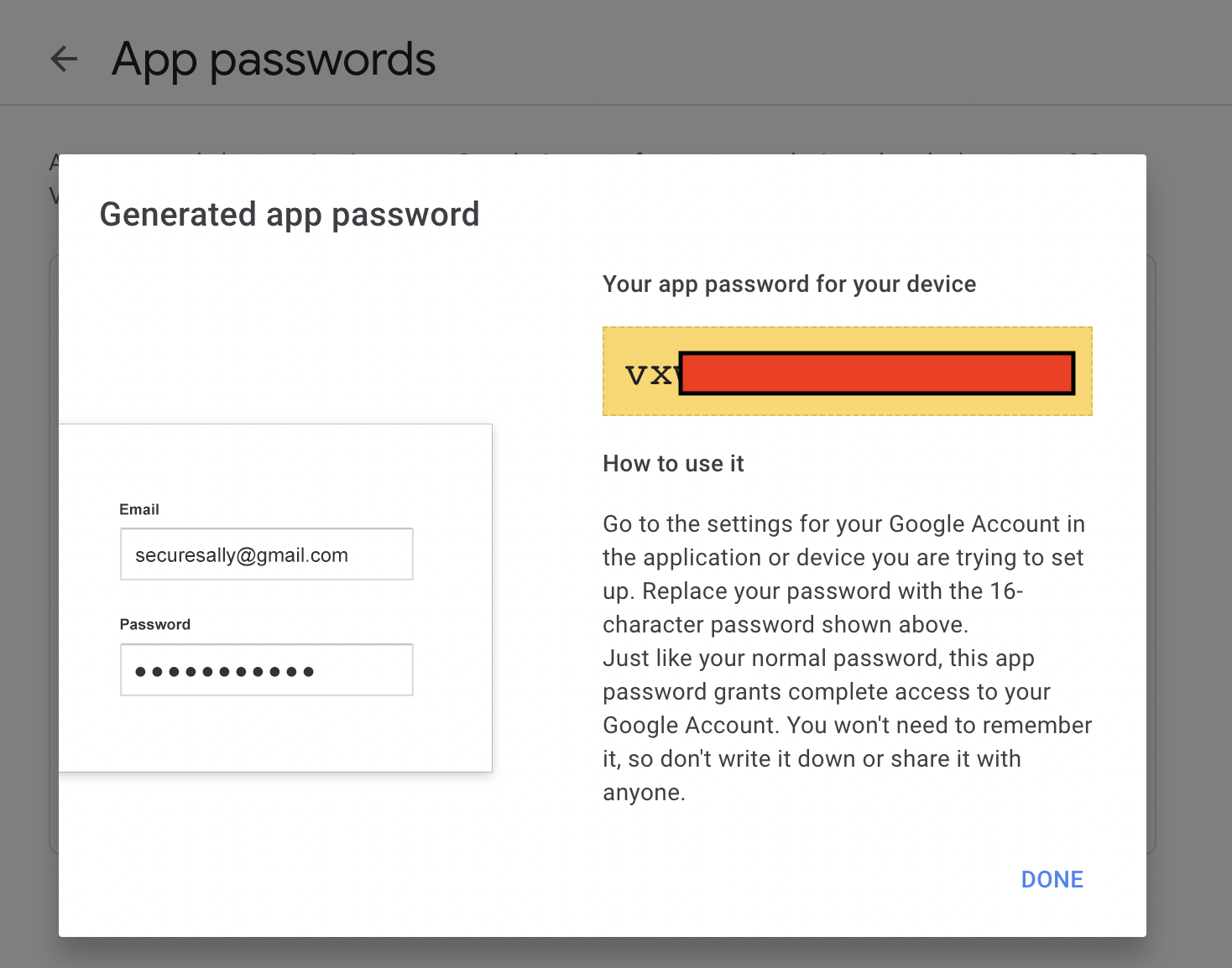 Generated app specific password