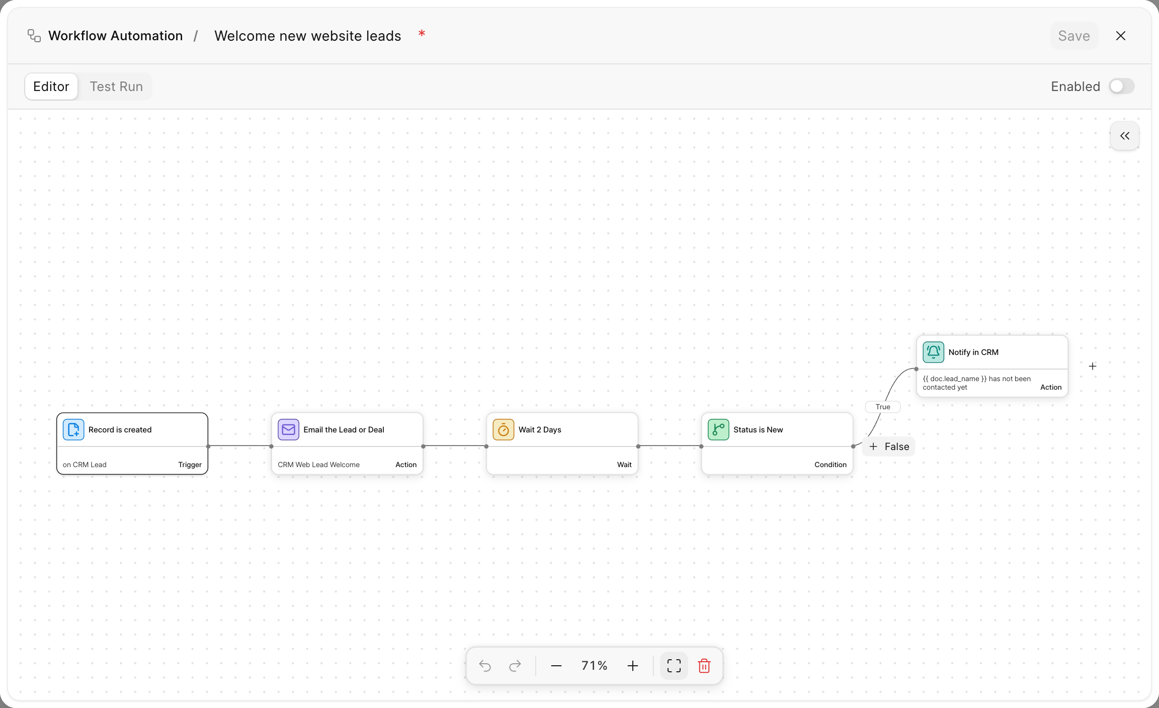 The finished welcome automation on the canvas