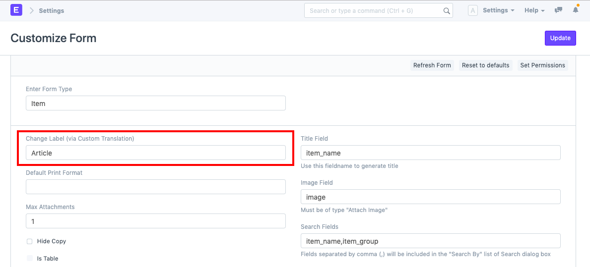 Customize Form select doctype