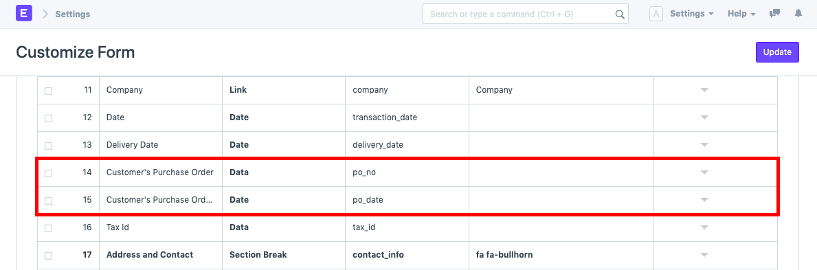 Standard fields in Sales Order