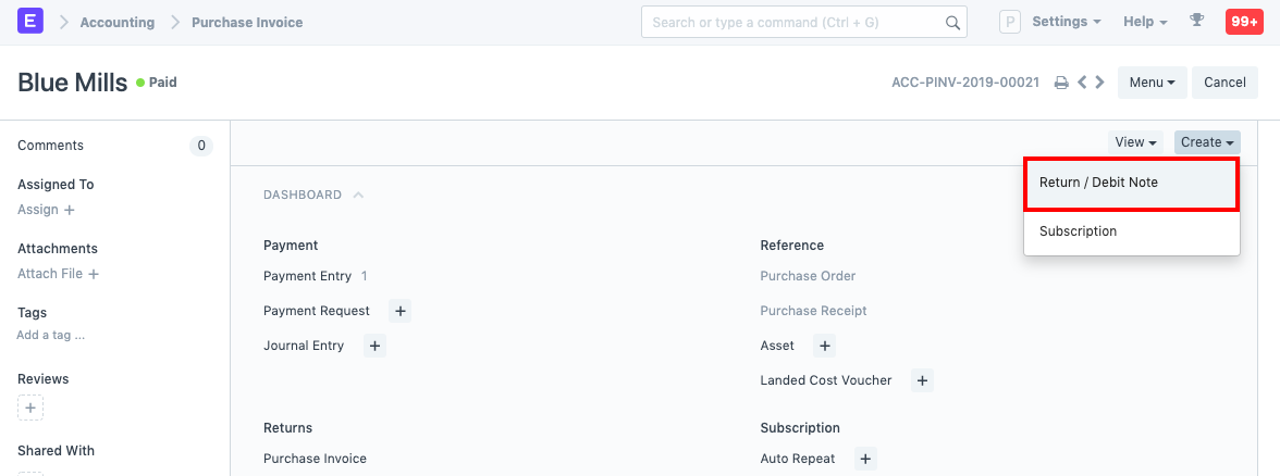 Debit Note from Invoice