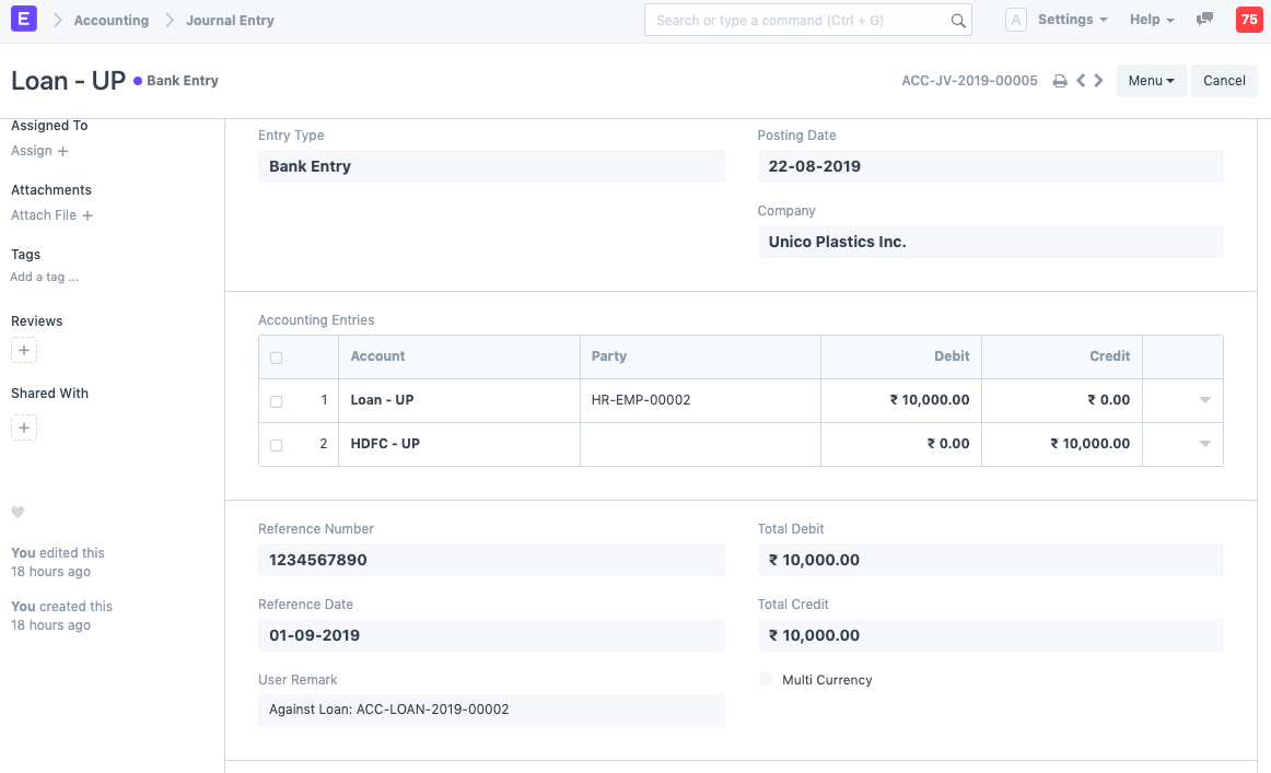 Disbursement Entry