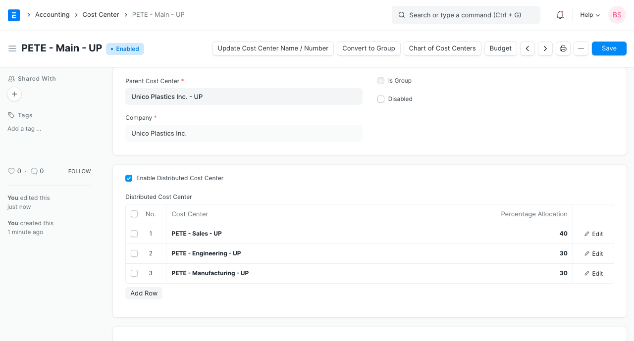 Distributed Cost Center