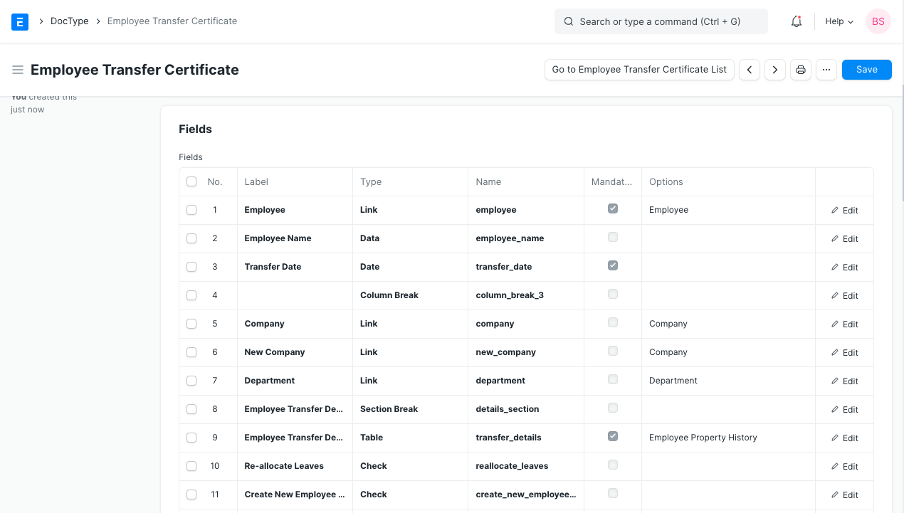 Fields in Custom DocType