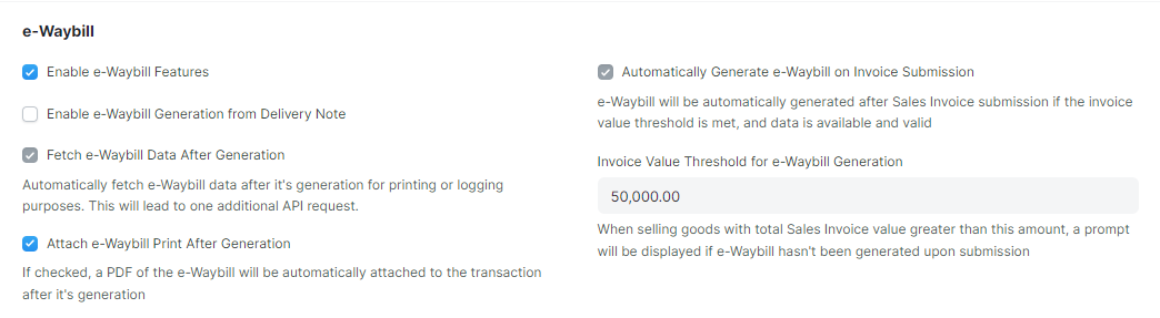 e-Waybill Settings