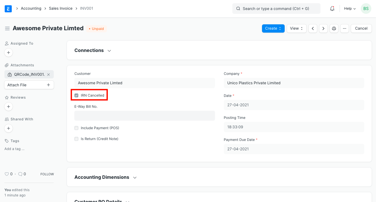 E Invoice WIth IRN Cancelled