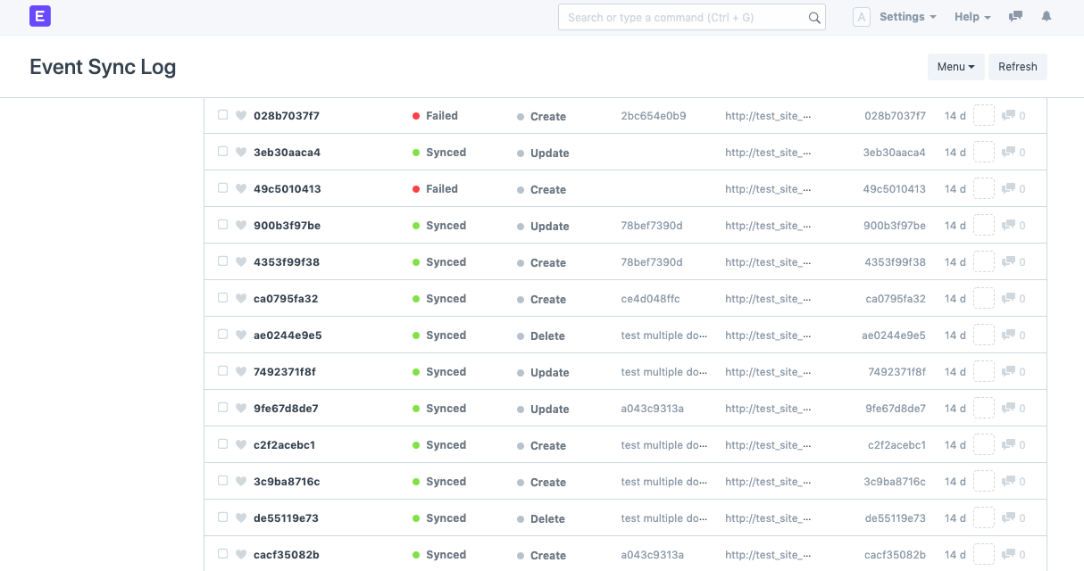 Event Sync Log