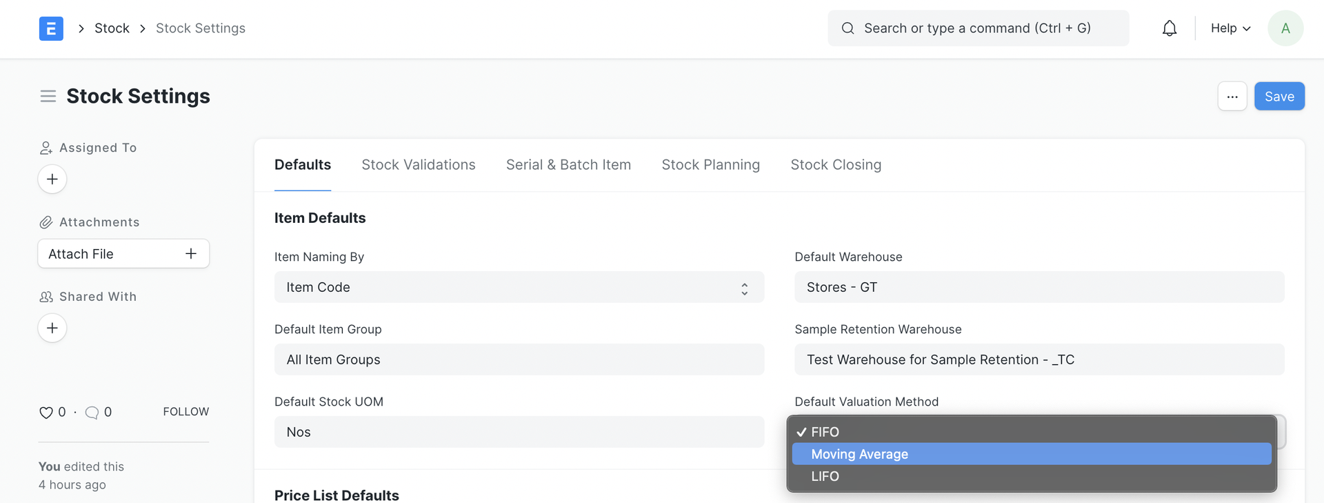 global valuation settings