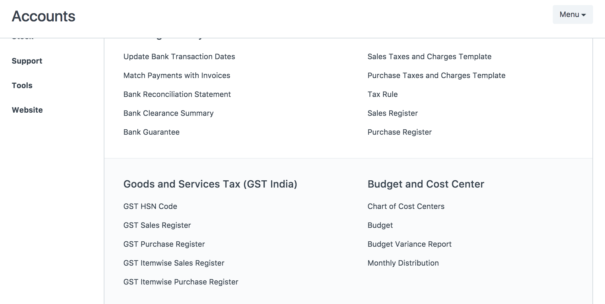 GST Menus