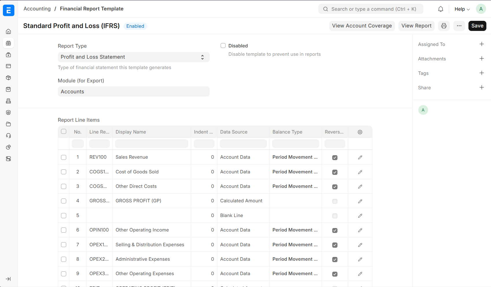 Financial Report Template with Example Rows