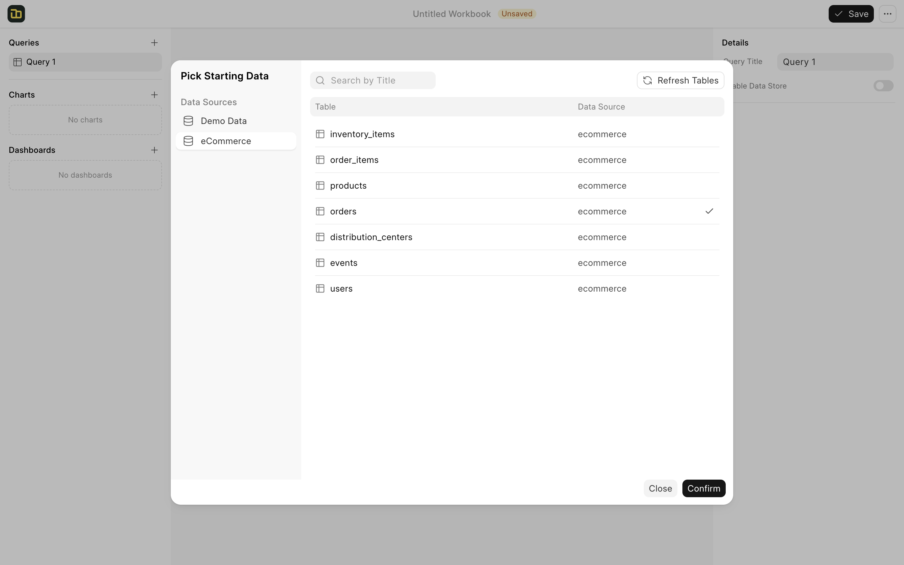 Source Table Selector