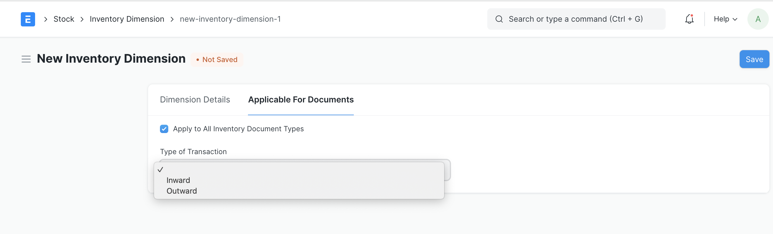 inventory dimension applicable for all inventory documents