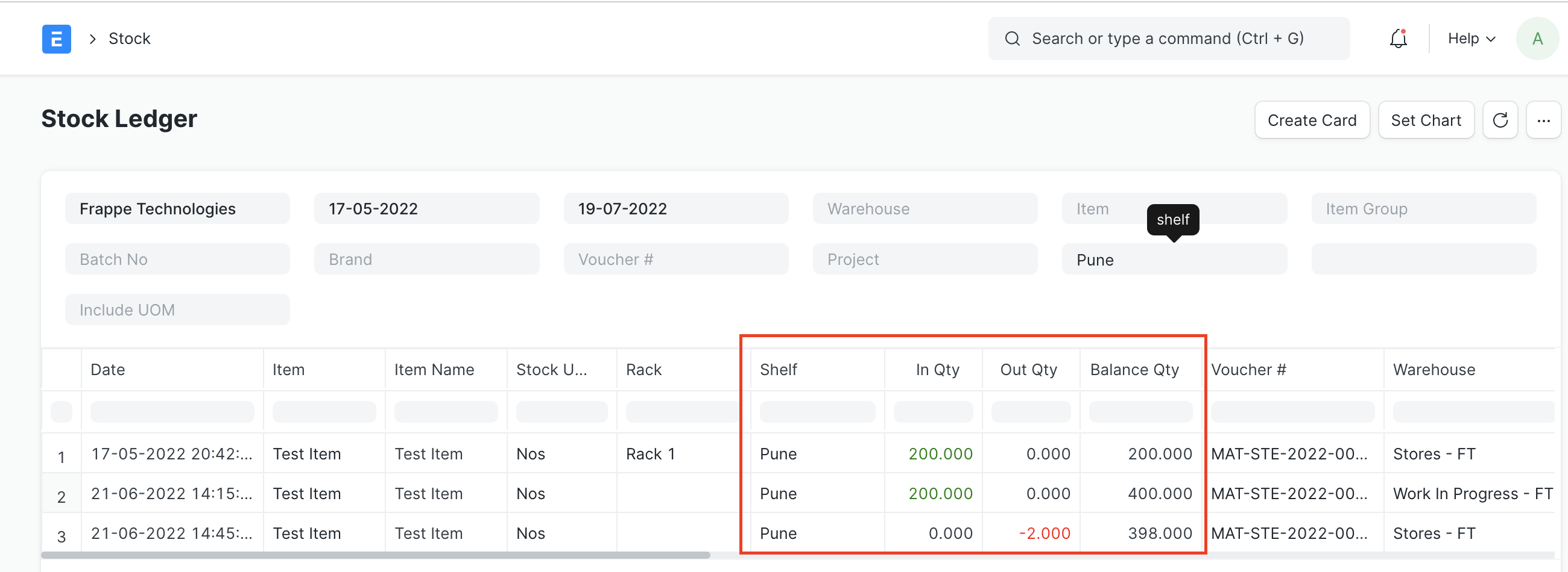 inventory dimension stock ledger