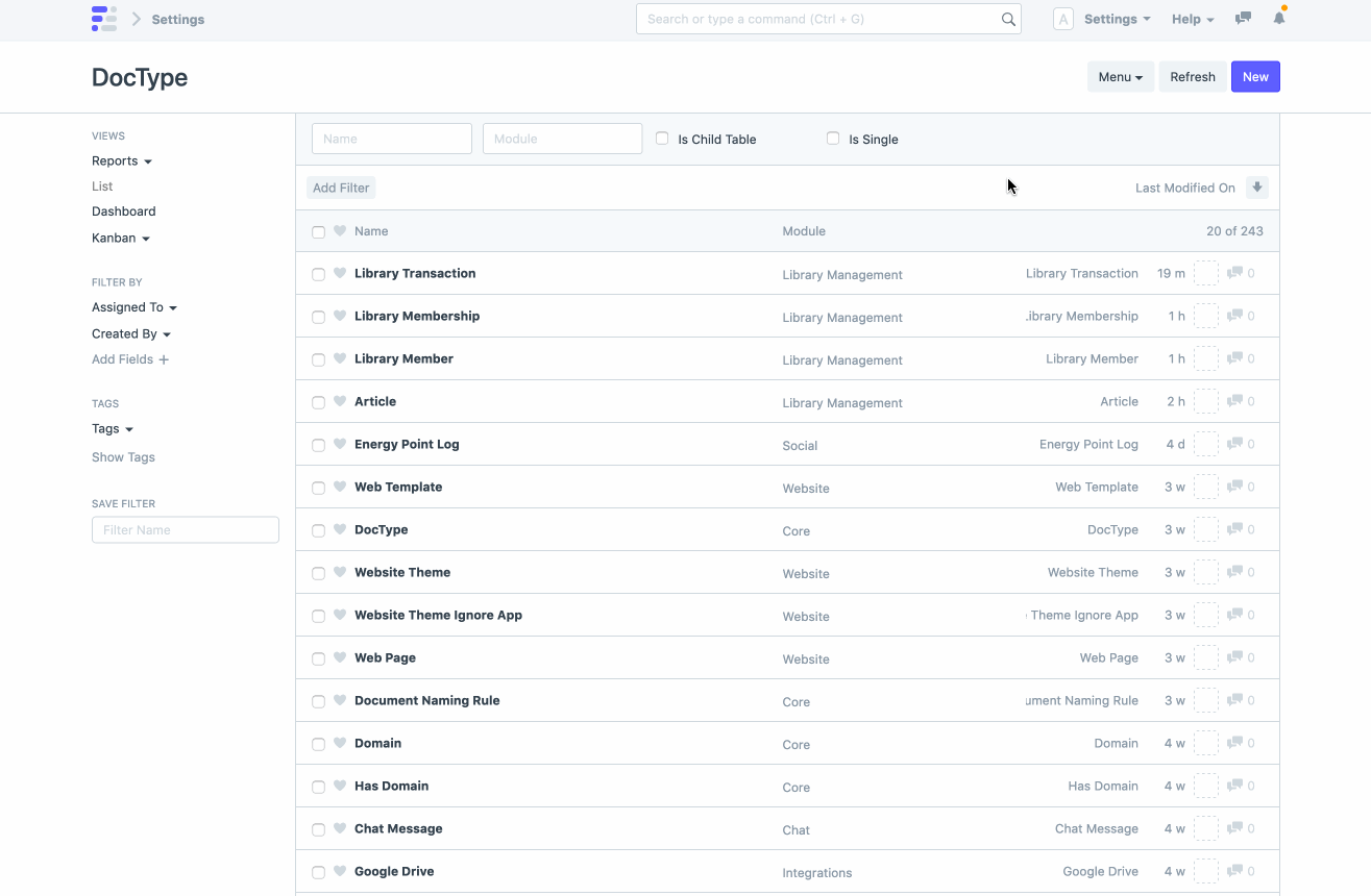 Library Settings Doctype