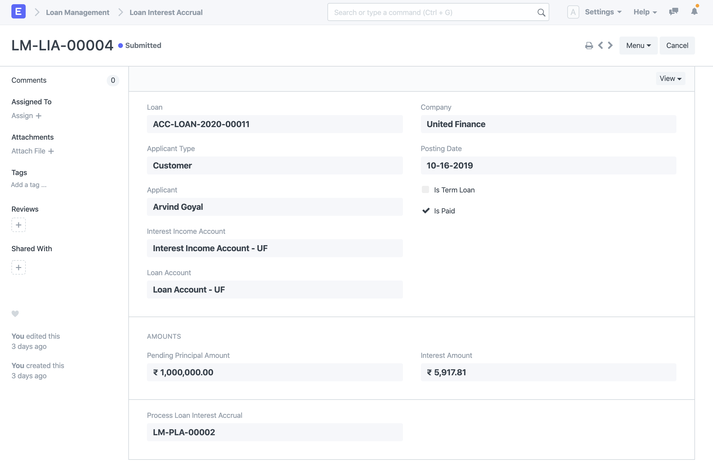 Loan Interest Accrual